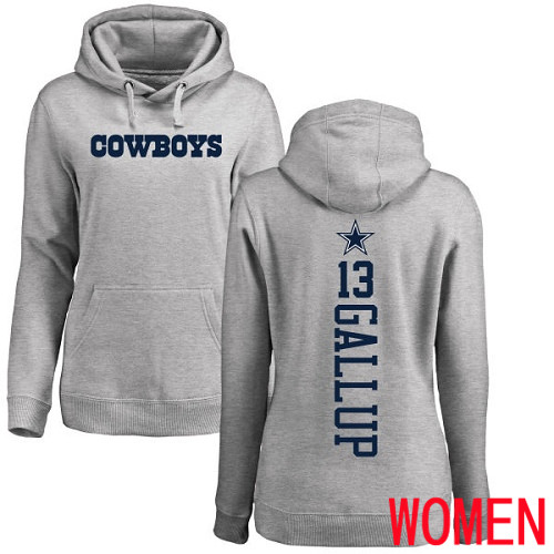 Women Dallas Cowboys Ash Michael Gallup Backer #13 Pullover NFL Hoodie Sweatshirts->nfl t-shirts->Sports Accessory